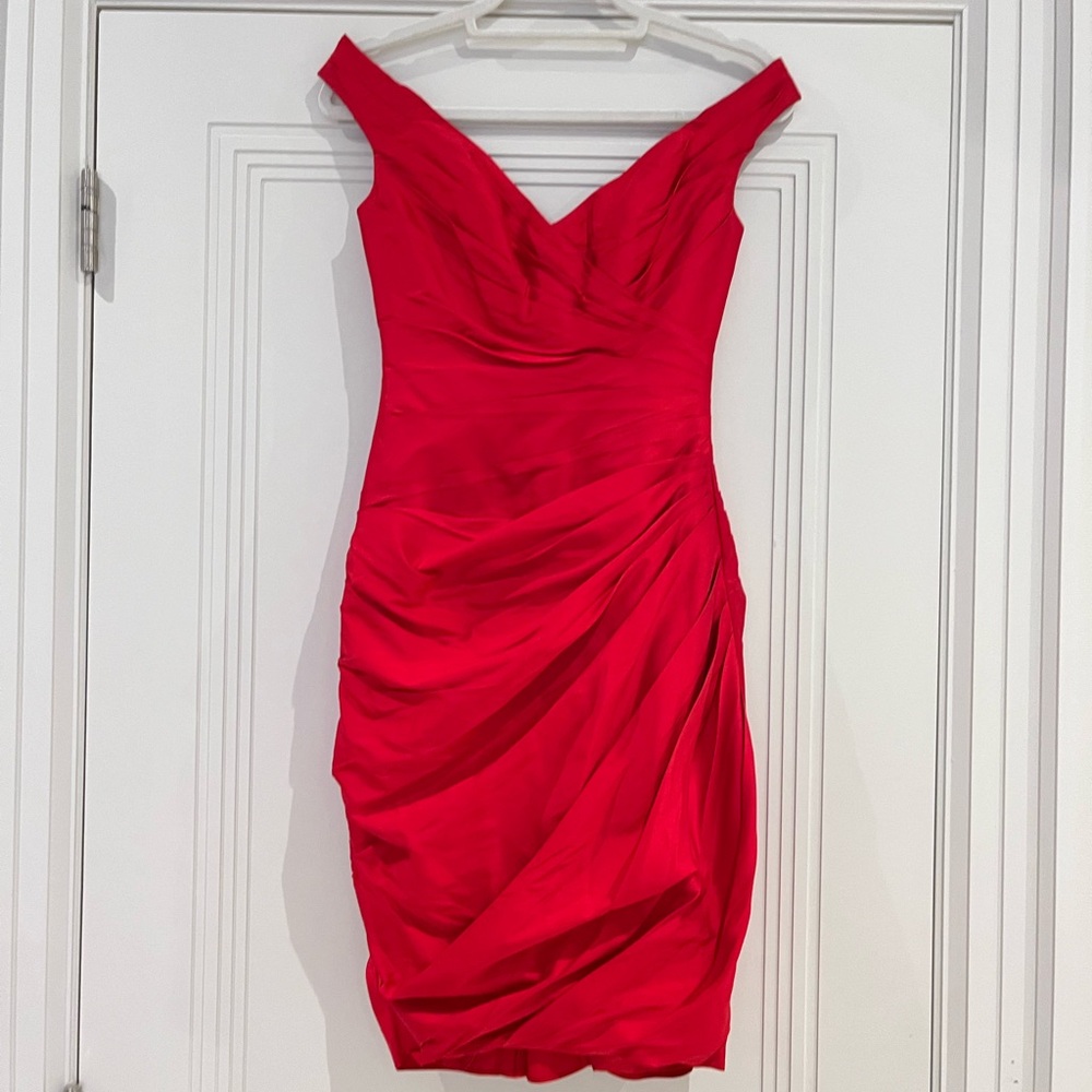 Romona Keveza Vibrant Red Strapless Dress